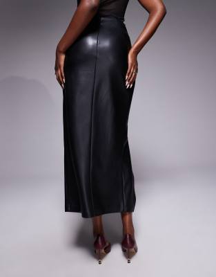 River Island Faux Leather Twist Side Midi Skirt In Black