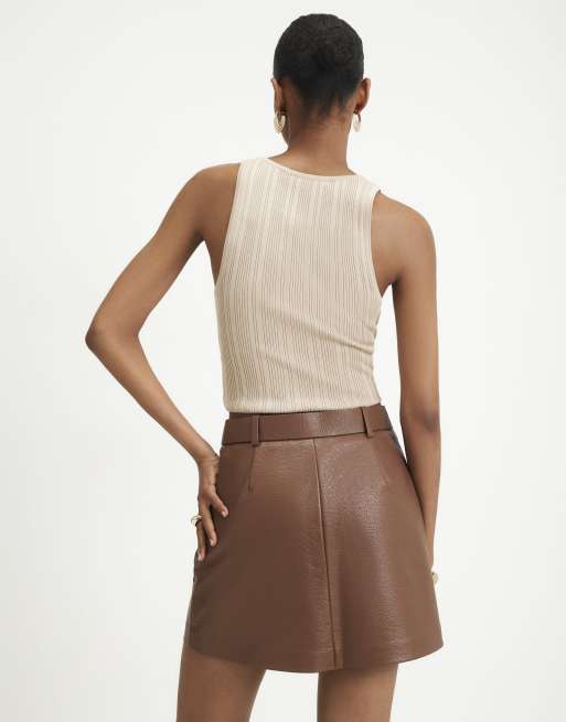 River Island Faux leather utility belted skirt in tan , 4 of 4