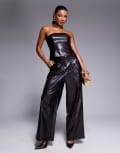 [River Island] River Island faux leather wide leg pants in dark brown (part of a set) 12 Dark brown