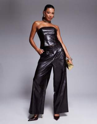 River Island River Island faux leather wide leg trouser co-ord in dark brown