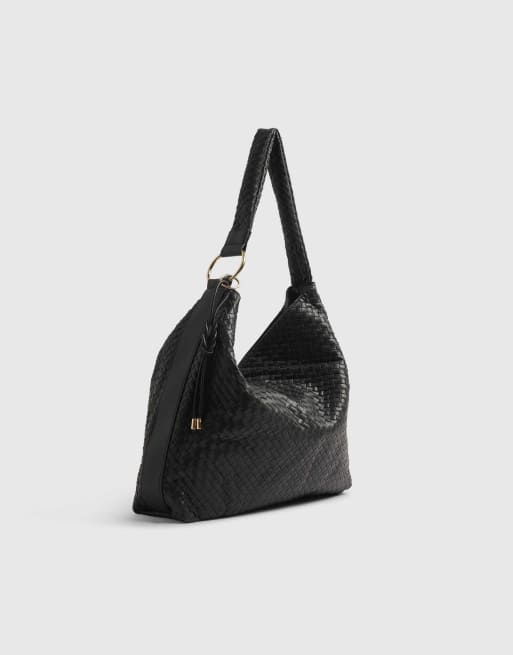 River Island Faux leather woven slouch shoulder bag in black, 2 of 4
