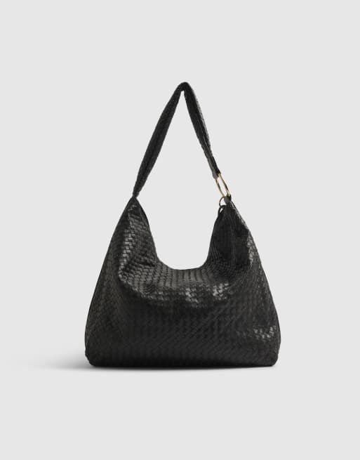 River Island Faux leather woven slouch shoulder bag in black, 4 of 4