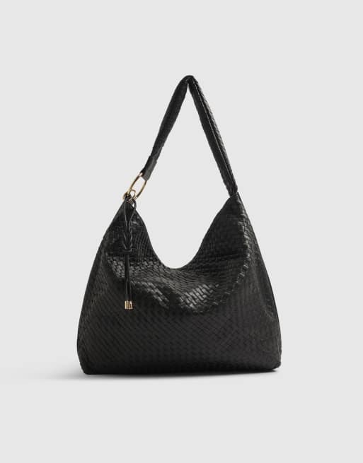 River Island faux leather woven slouchy shoulder bag in black, 3 of 4