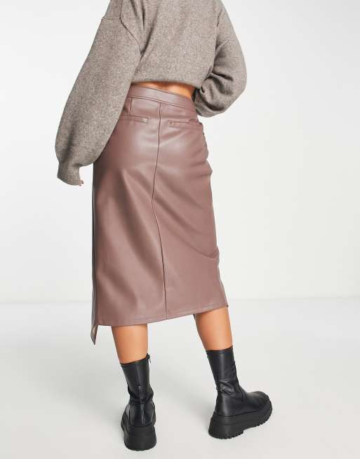 Brown leather skirt outlet river island