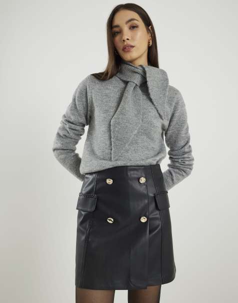 River Island Faux leather wrap mini skirt in black