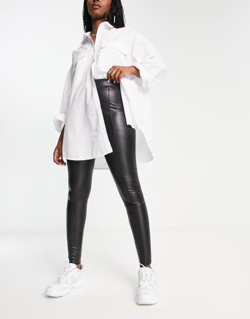 River Island faux leather zip detail pants in black