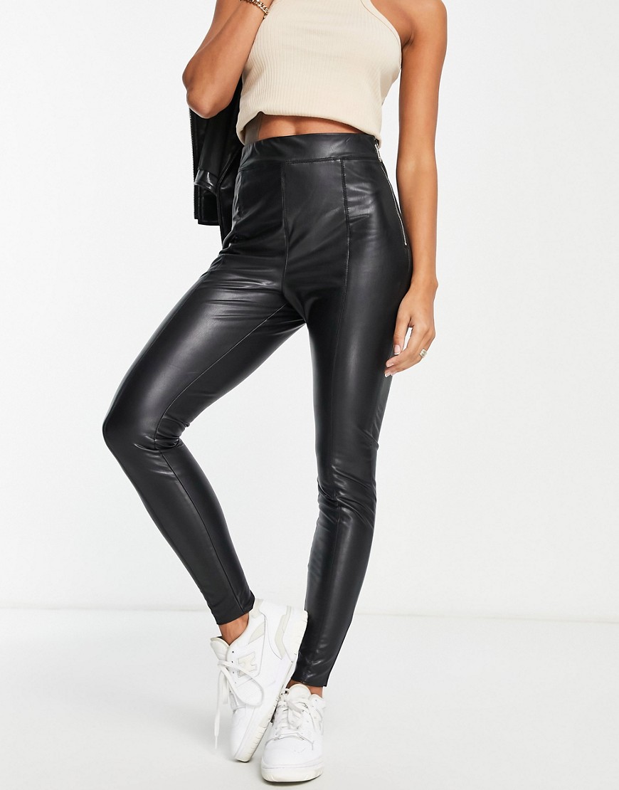 River Island faux leather zip detail skinny trouser legging in black