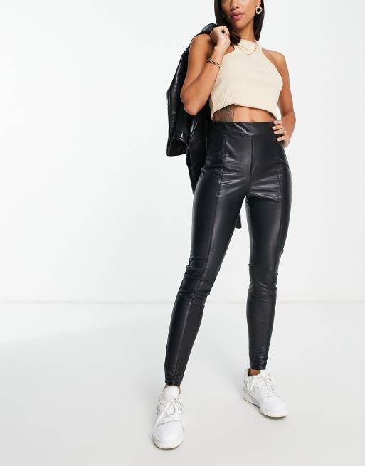 River Island faux leather zip detail skinny trouser legging in black