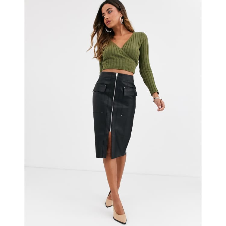 River Island High Waisted Faux Leather Croc Midi Skirt – KTRcollection