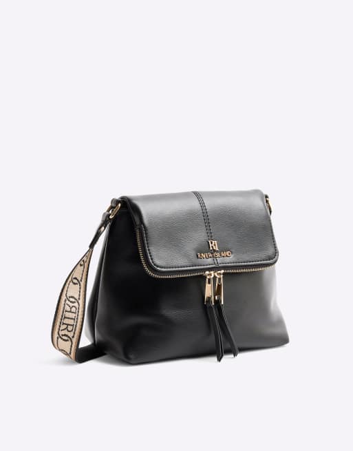 River Island Faux leather zipped messenger bag in black