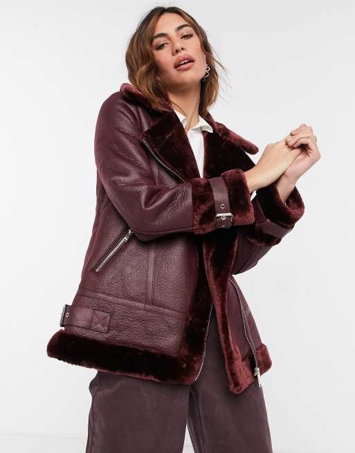 Wine hot sale aviator jacket