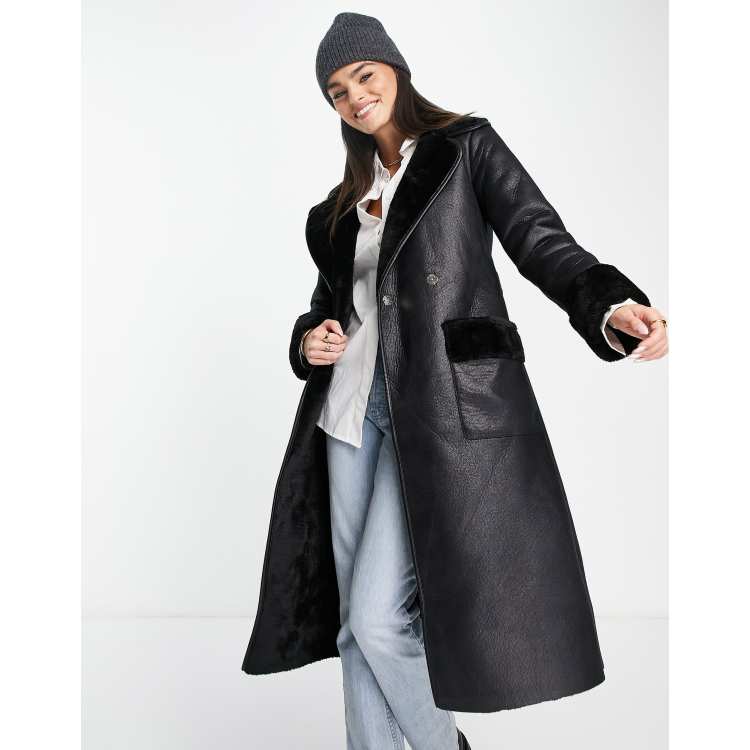 Black faux shearling coat sale