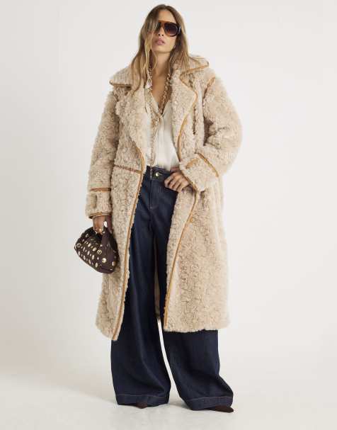River Island Faux shearling coat in cream - view 1