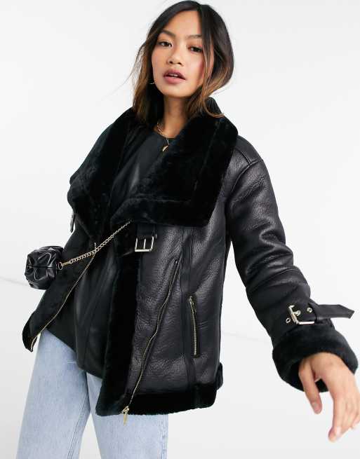 River island faux store fur aviator jacket