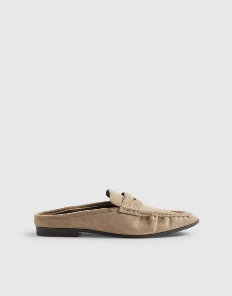 River Island Faux suede backless mule loafers in beige - view 1
