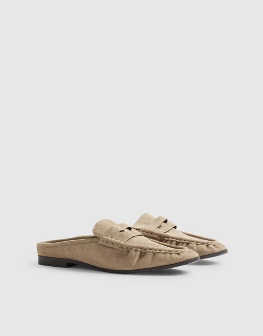 River Island Faux suede backless mule loafers in beige, 2 of 4