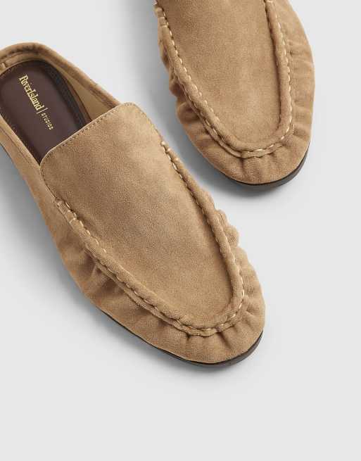 River Island Faux suede backless ruched loafers in beige , 4 of 4