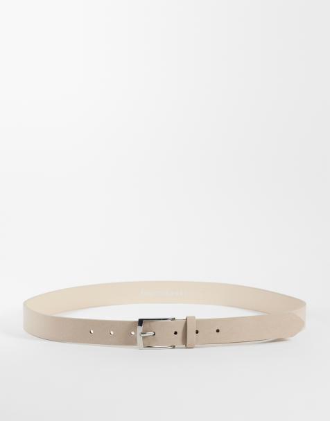 River Island faux suede belt in stone - view 1