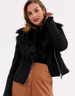 fur collar biker