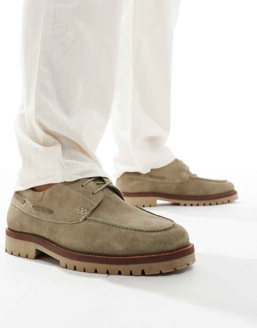 faux suede boat shoes in light khaki-Green