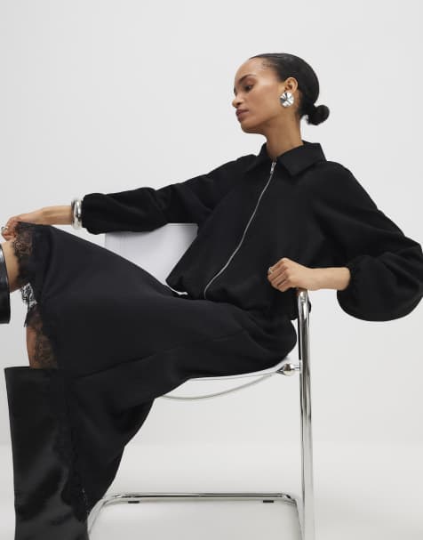 River Island Faux suede bomber jacket in black - view 1