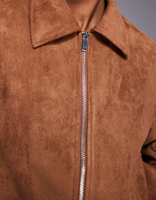 River Island faux suede bubble hem bomber jacket in tan, 4 of 4