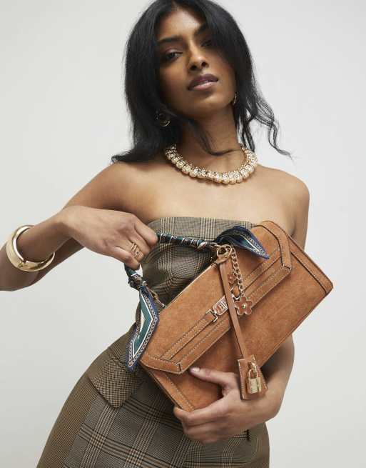River Island Faux suede charms cross body bag in brown, 2 of 4