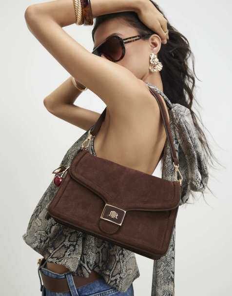 River Island Faux suede cherry charm shoulder bag in dark brown - view 1