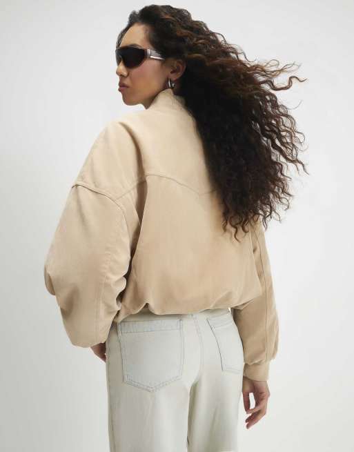 River Island Faux suede classic bomber jacket in cream, 4 of 4