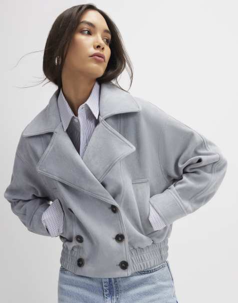 River Island Faux suede collared bomber jacket in blue - light - view 1