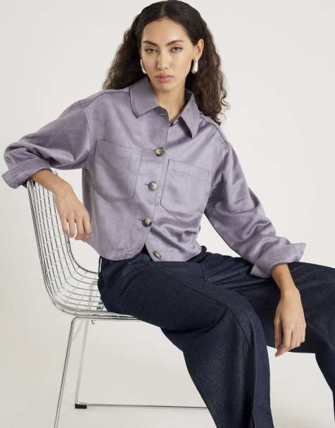 River Island Faux suede collared overshirt in blue - medium