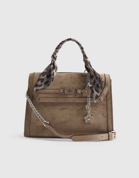 River Island Faux suede crossbody handbag in beige - view 1