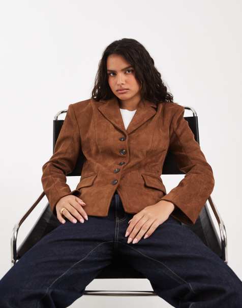 River Island Faux suede fitted blazer in brown - view 1