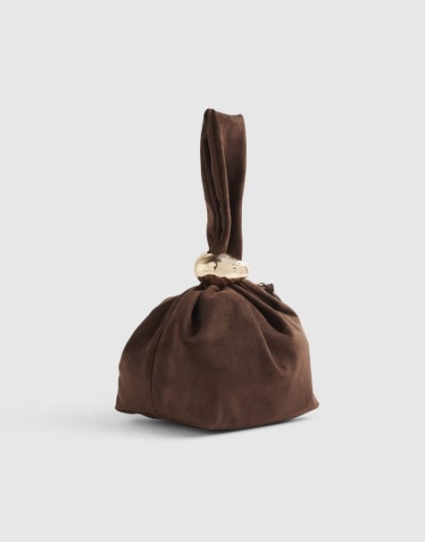 River Island Faux suede gold detail clutch bag in brown - view 1