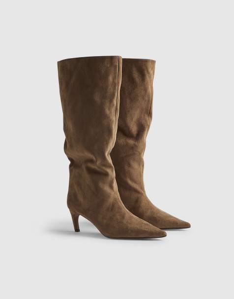 River Island Faux suede high leg boots in beige - view 1