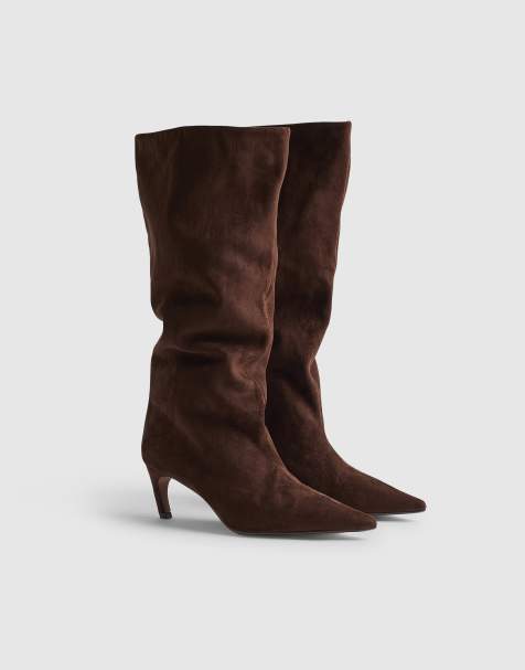 River Island Faux suede high leg boots in brown - dark - view 1