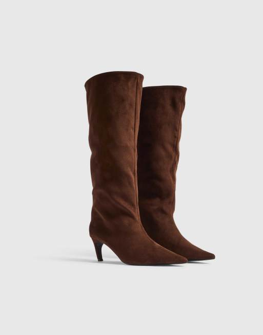 River Island Faux suede high leg slouch boots in brown - dark, 2 of 4