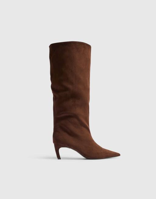 River Island Faux suede high leg slouch boots in brown - dark, 3 of 4