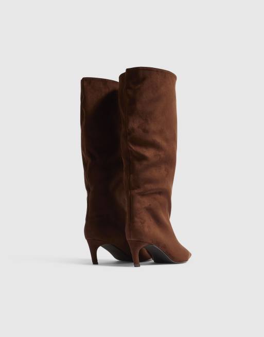 River Island Faux suede high leg slouch boots in brown - dark, 4 of 4