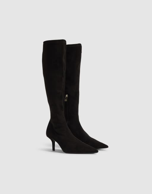 River Island Faux suede high leg stretch sock boots in black, 2 of 4
