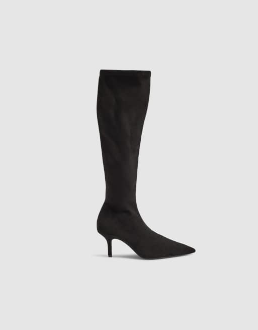 River Island Faux suede high leg stretch sock boots in black, 3 of 4