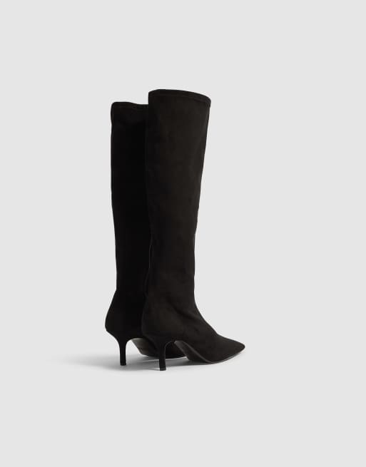 River Island Faux suede high leg stretch sock boots in black, 4 of 4