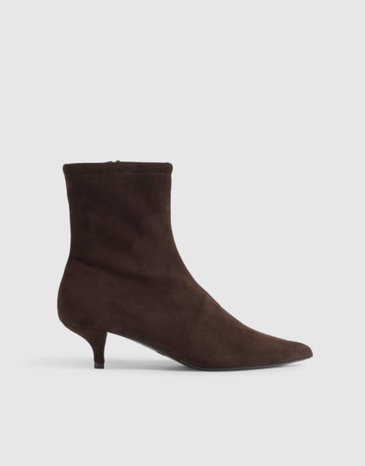 River Island Faux suede kitten heel sock boots in brown - dark, 3 of 4