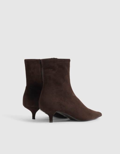 River Island Faux suede kitten heel sock boots in brown - dark, 4 of 4