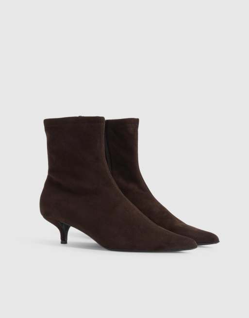 River Island Faux suede kitten heel sock boots in brown , 2 of 4