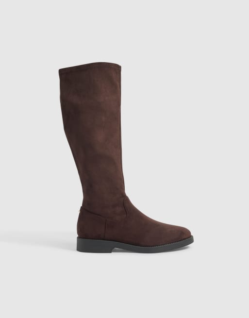 River Island Faux suede knee high boots in brown - dark, 3 of 4