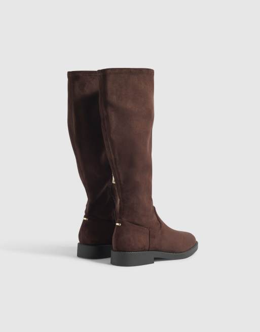 River Island Faux suede knee high boots in brown - dark, 4 of 4