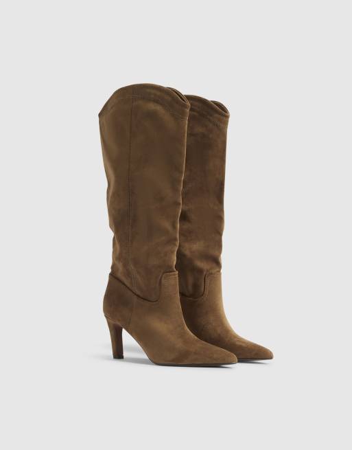 River Island Faux suede knee high boots in brown, 2 of 4