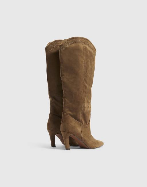 River Island Faux suede knee high boots in brown, 4 of 4