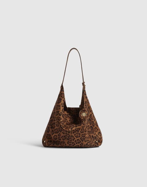 River Island Faux suede leopard print slouch bag in brown - view 1